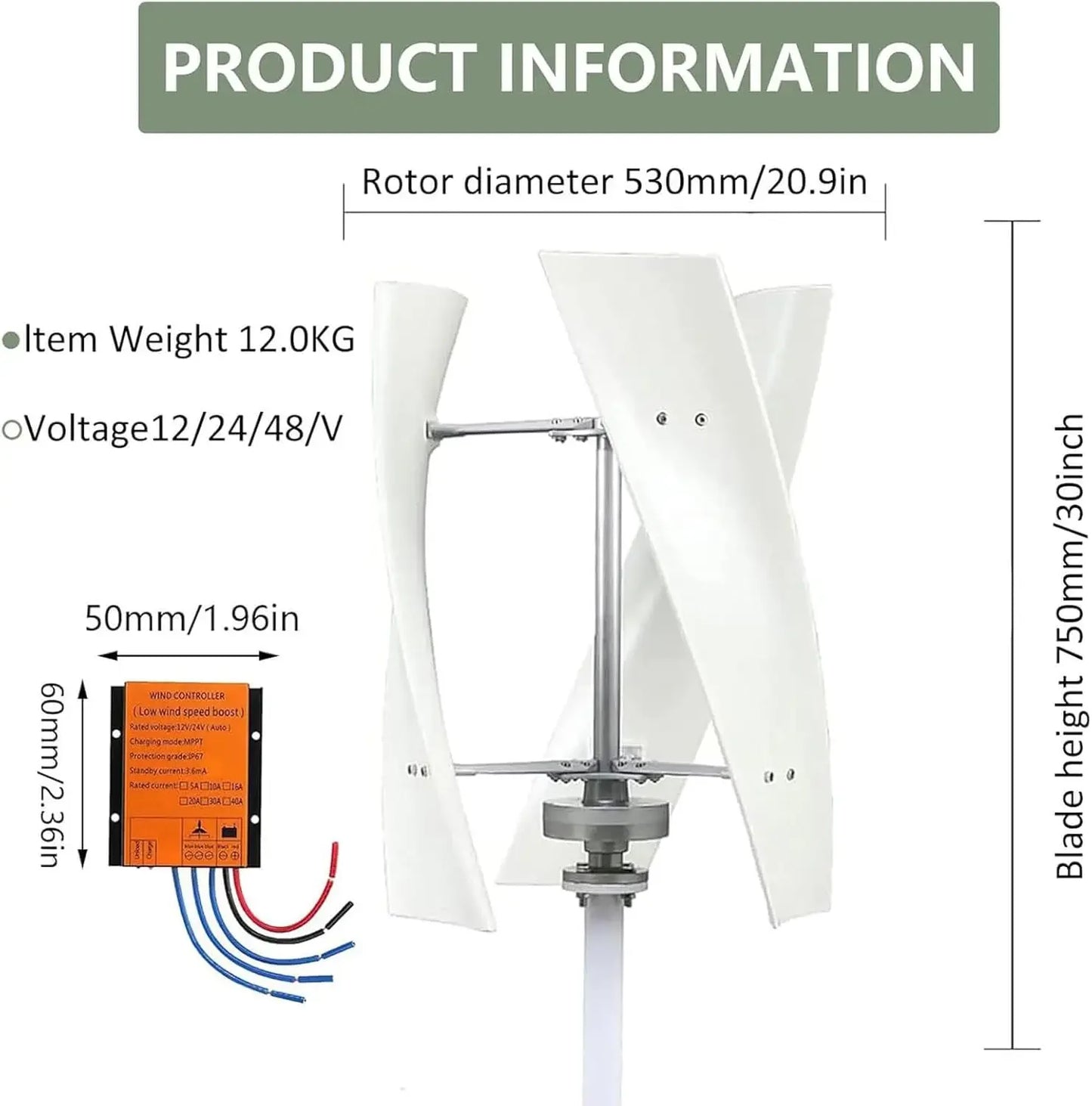 Wind Turbine Generator Kit,3000W Magnetic Levitation Upright Wind Turbine 12V 24V 48V 220V with Waterproof Charge Controller Ele