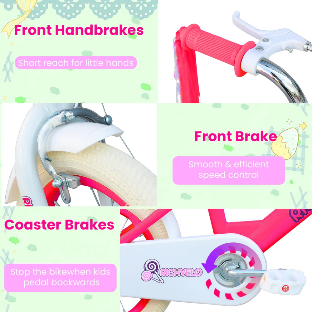 Kids Bike for Girls 12 14 16 Inch with Training Wheels, Adjustable Seat, Front Basket, Doll Seat & Colorful Streamers, Toddler Bicycle for 2-7 Years Old, Red Kids' Bikes for Birthday Gift