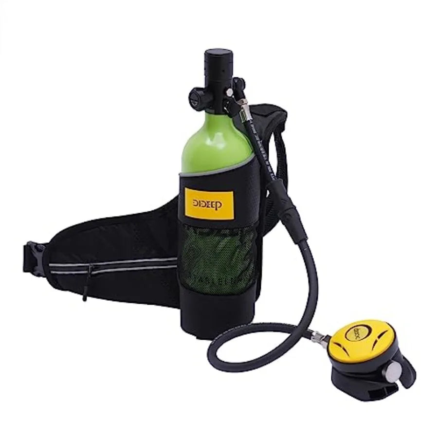 Mini Scuba Tank for snorkeling scuba diving, aluminum alloy, black, 1L capacity, 200Bar refillable, supports 15-20 min underwat