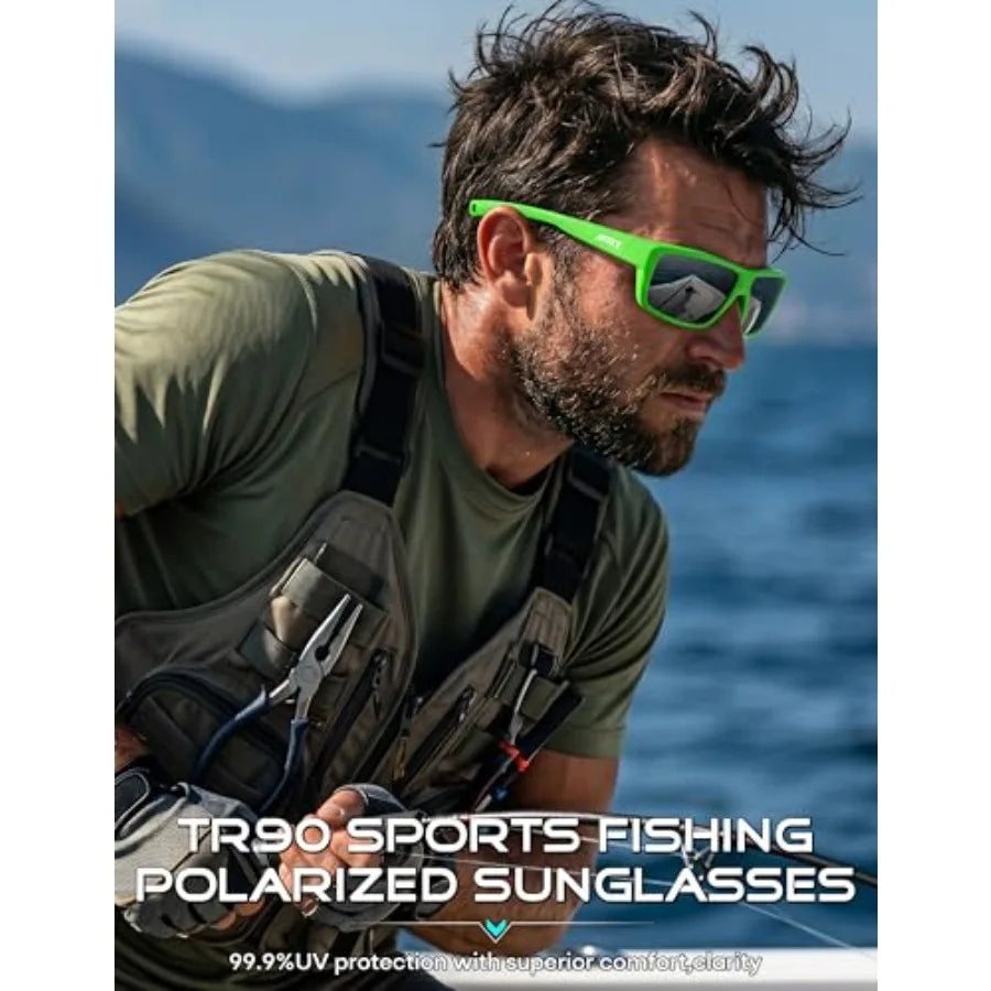 Polarized Sunglasses Men for Fishing: UV Protection Lightweight TR90 Sports Wrap Sun Glasses Driving Golf Running