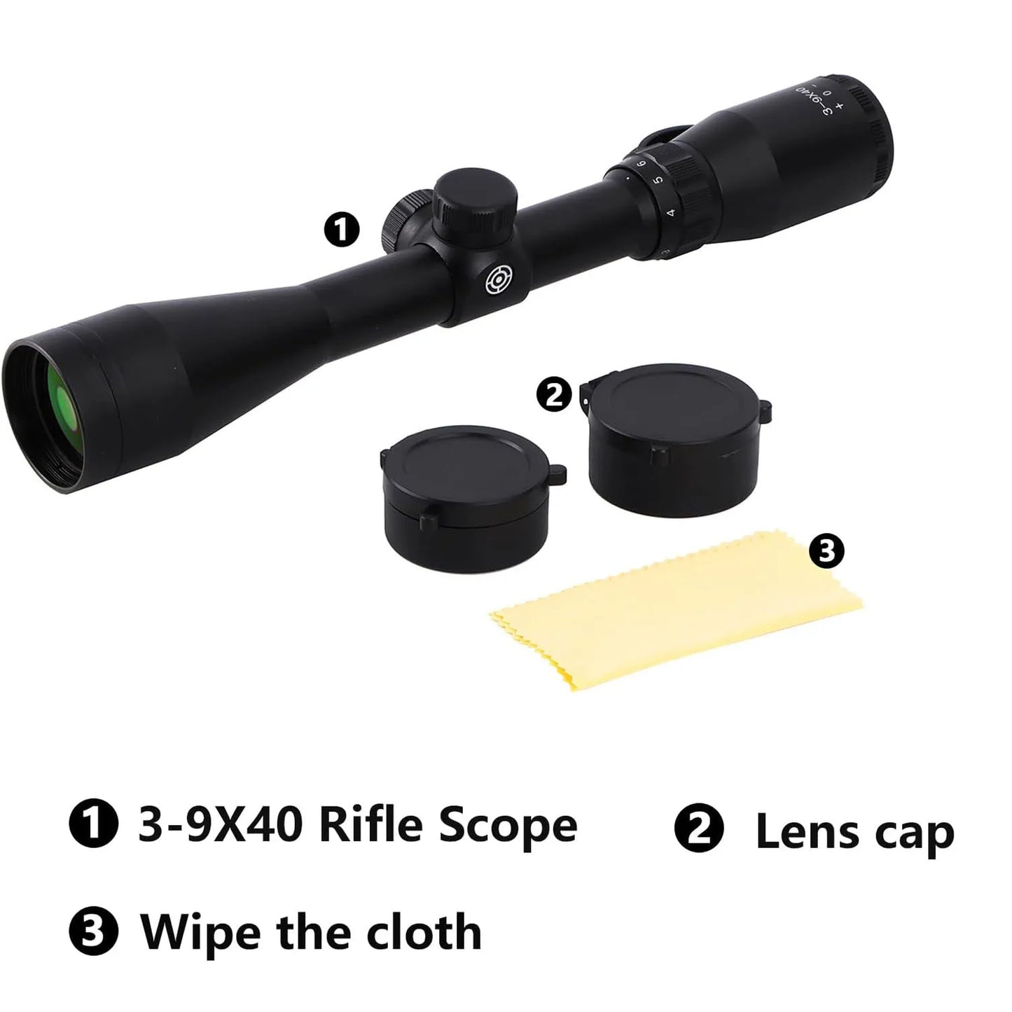3-9x40 High-Precision Rifle Scope - Red/Green Reticle, 5-Level Illumination, 20mm Rail Fit, Durable Construction, Water-Resistan