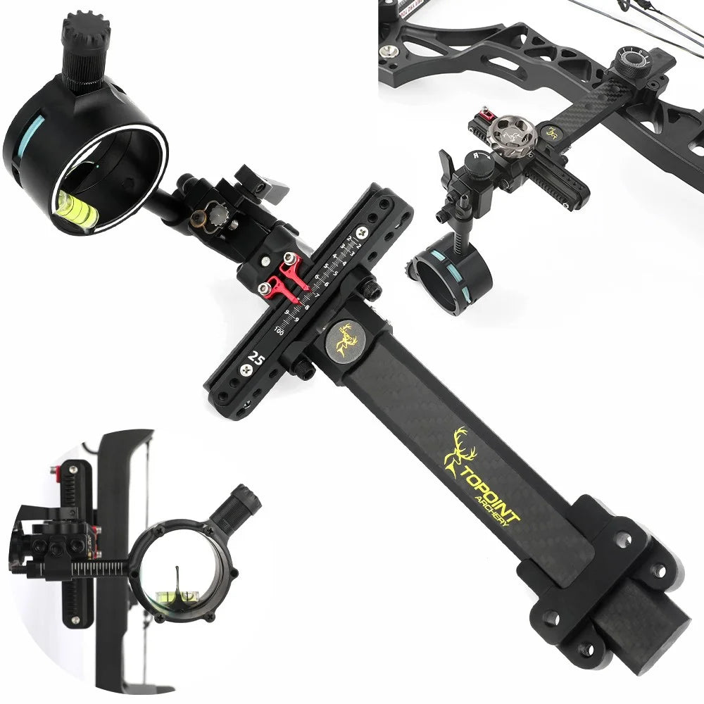 Archery Compound Bow Single Pin Sight Carbon Rod Design Optional 4/6/8X Lens High Precision Aiming Sight For Target Hunting Shooting Accessories
