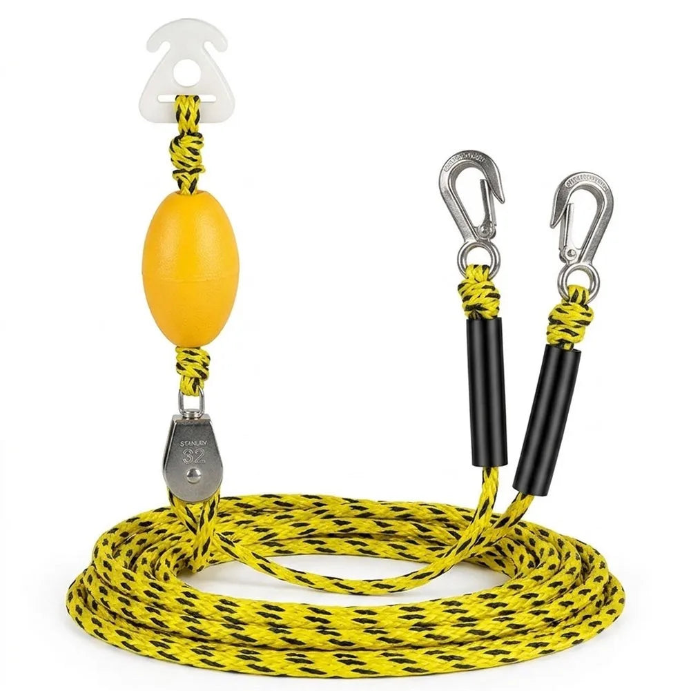 Water Sports Tow Rope with Dual Hook Pulley System for Kayak Surfboard and Raft Towing up to 4800 lbs Breaking Strength