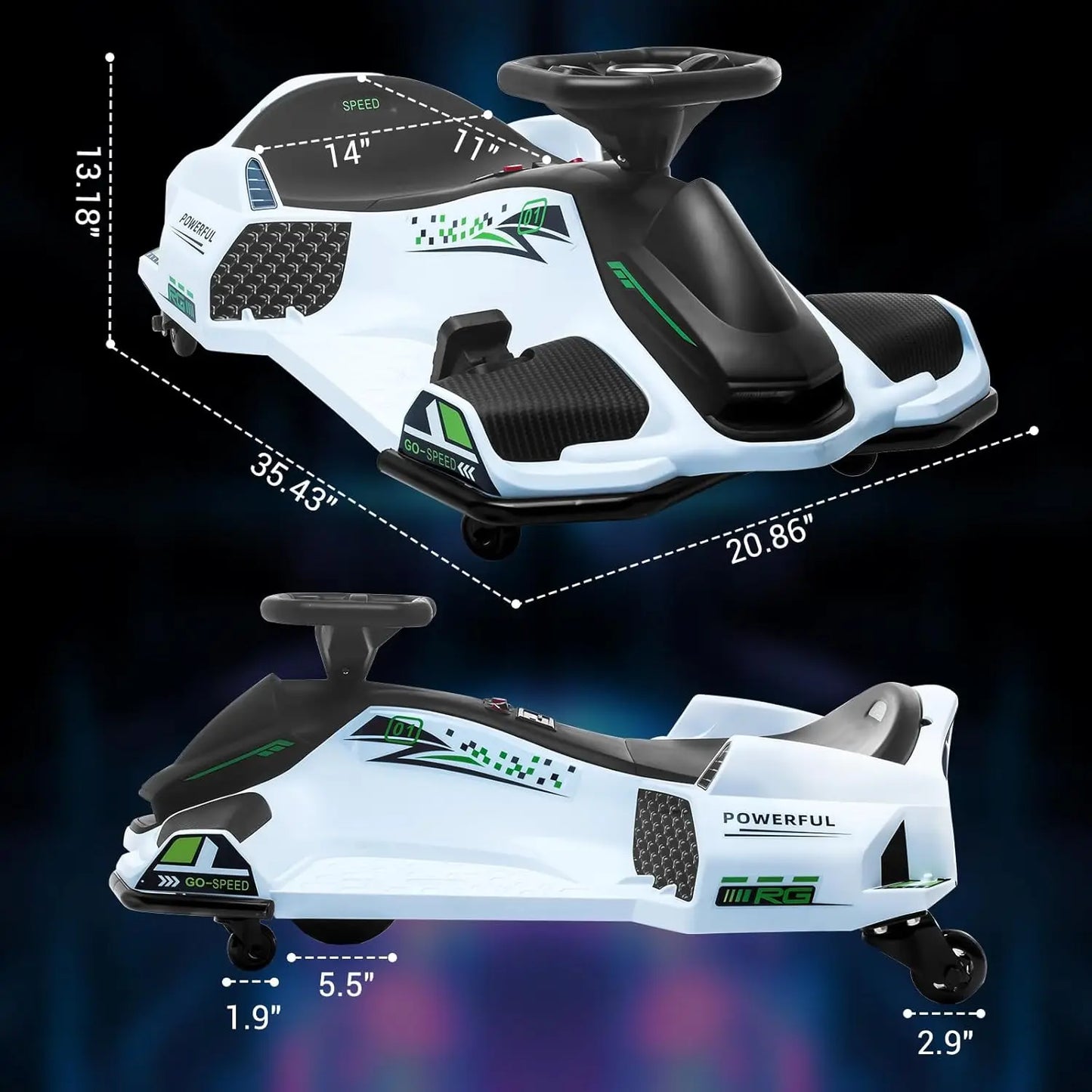 Kids Drifting Car 12V Ride On Go Kart with 45W Brushless Motor 5 mph Electric Drifting Go-Kart Outdoor Ride On Toy with 5 Wheels