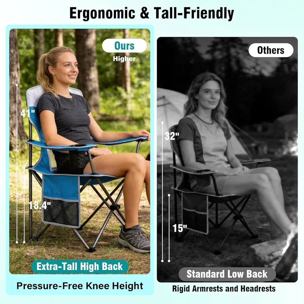 Camping Chairs, High Back Breathable Mesh Chair 300 LBS Capacity, Portable Outdoor Lawn Chairs with Cup Holder, Suitable for Pic