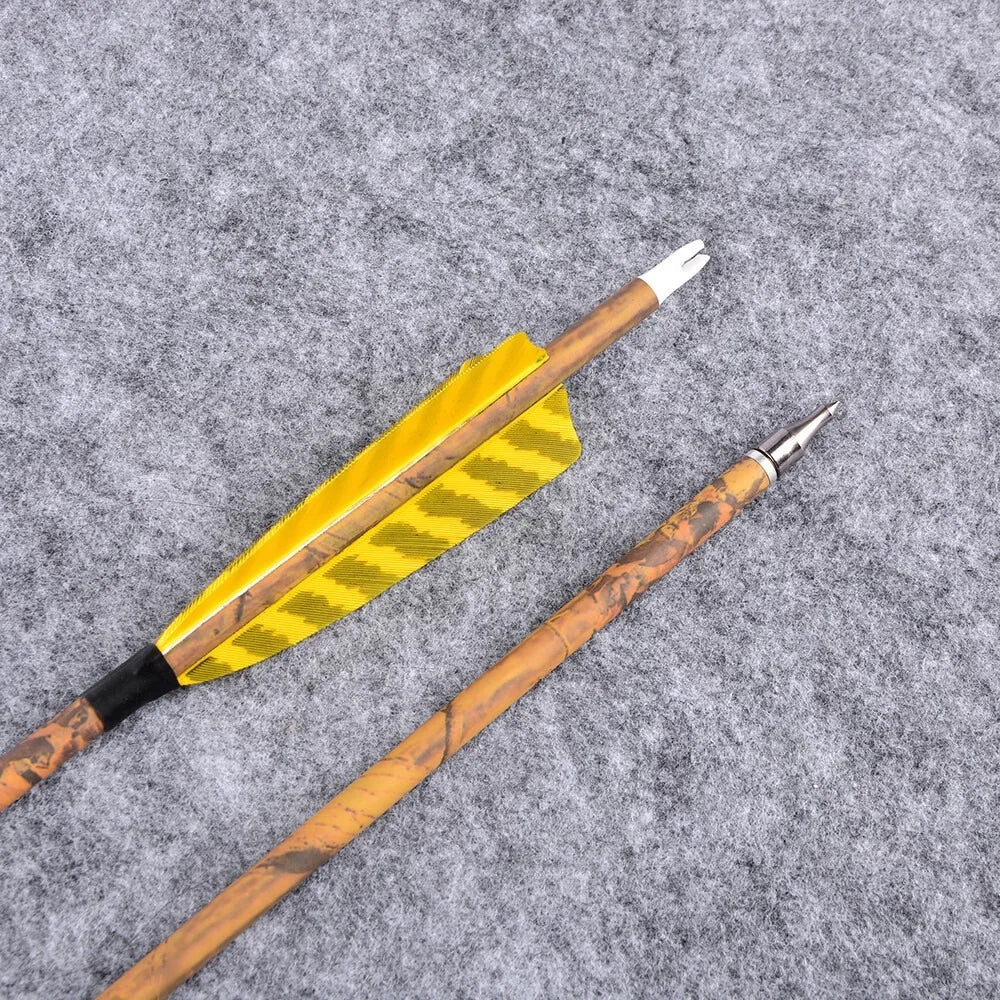 12pcs Archery Arrows 31.5 Inch Spine 500 Mixed Carbon with 4 Inch Turkey Feathers 100 Grain Tips for Compound Recurve Bow Outdoor Hunting