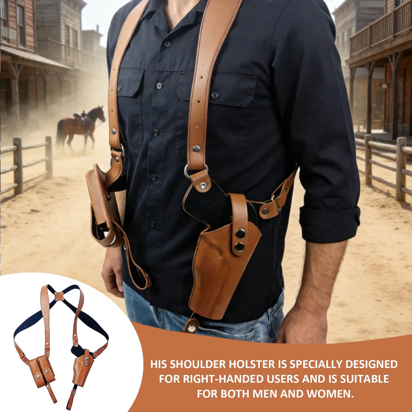 Leather General Vertical Gun Holster with Double Magazine Pouch Forearm Hidden Shoulder Holster Universal Fit for Most Pistols