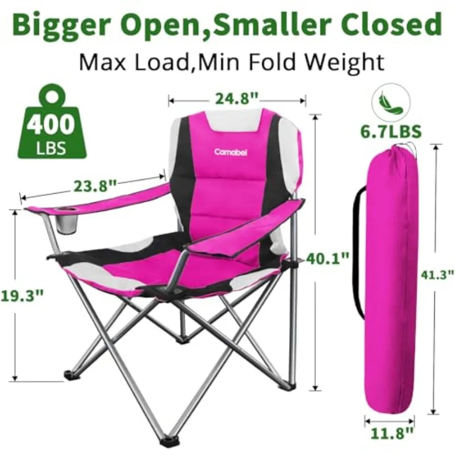 Folding Camping Chairs 400lbs Oversized Outdoor Collapsible Lawn Chair Padded Sports Portable Lightweight Chairs for Beach Hiki
