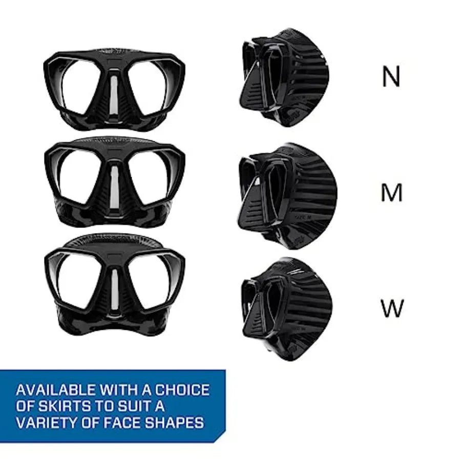 Scuba Diving Mask for underwater use, silicone and tempered glass, blue/black, wide field of view and anti-fog coating