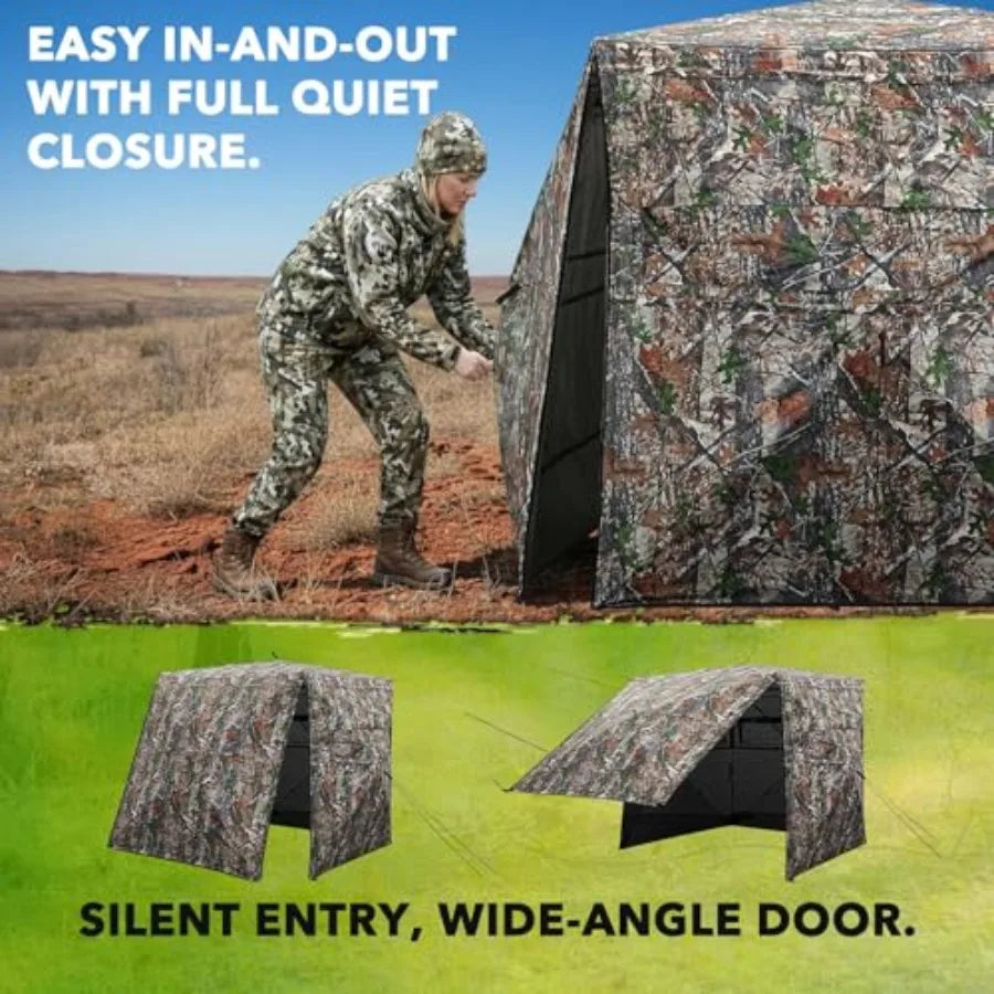 Hunting Blind 360 See Through Ground Blind for Turkey and Deer Hunting, 2-3 Person Pop Up Camouflage Tent