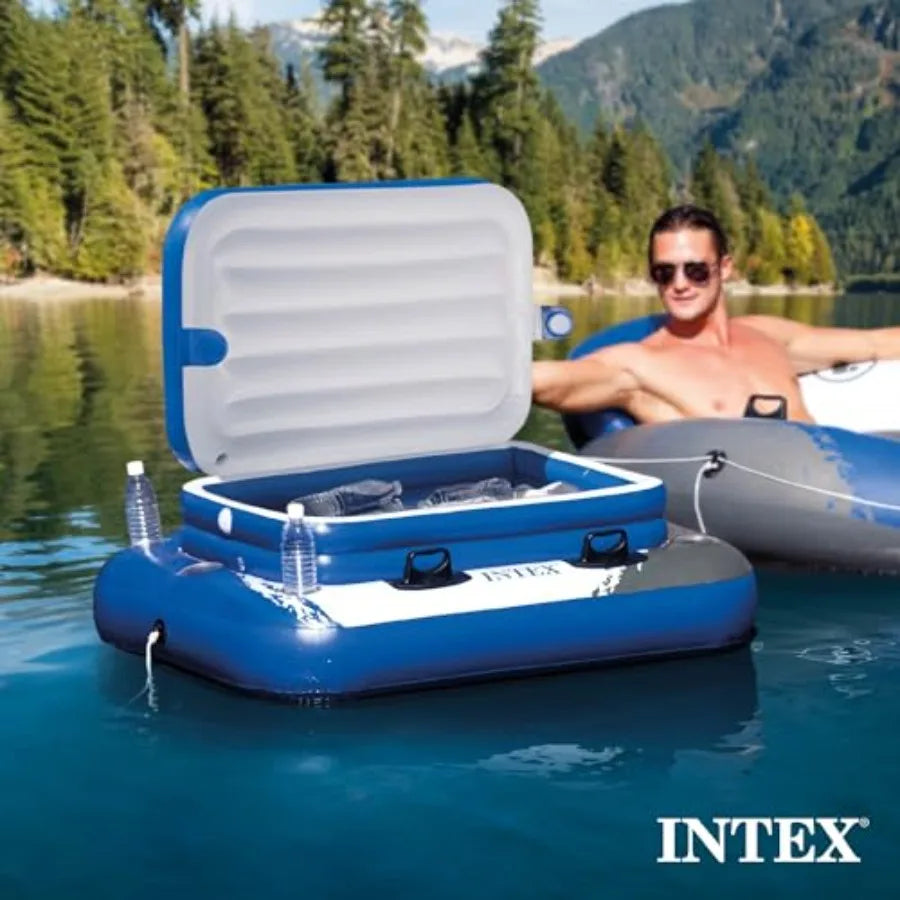 River Run inflatable floating pool chairs for outdoor water use vinyl material blue color extra-thick construction for durabili