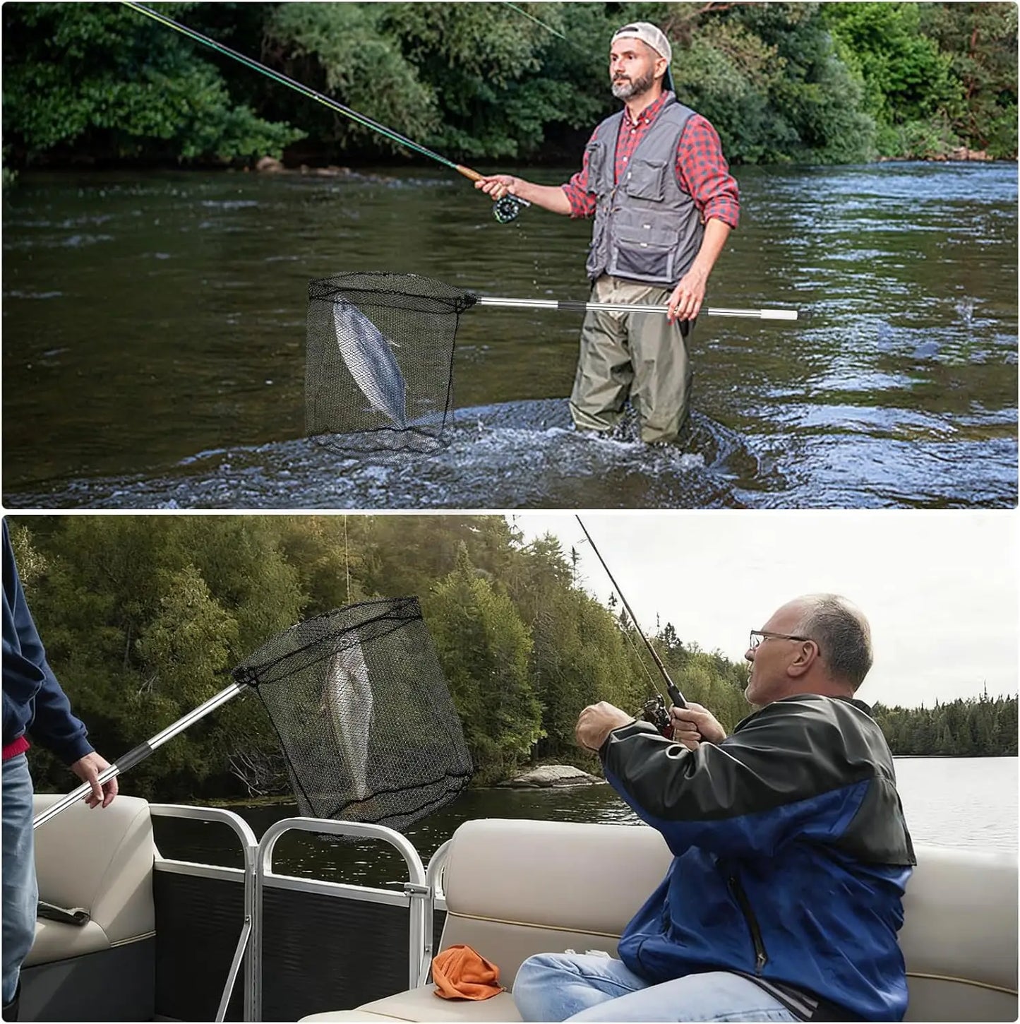 85-Inch Adjustable Fishing Net with Handle, Foldable Landing Net for Salmon, Bass, Trout - Essential Fishing Gear