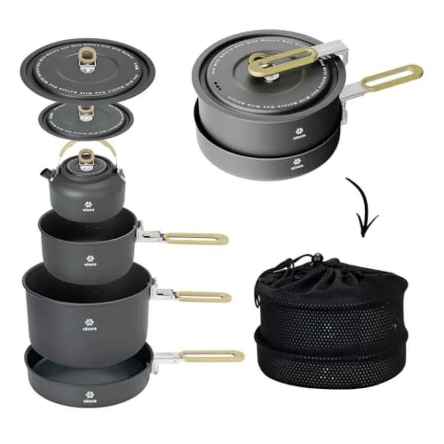 Lightweight and Portable Outdoor Camping Cookware Set with Kettle for 2 People Durable Compact and Easy-to-Use Cooking Solution