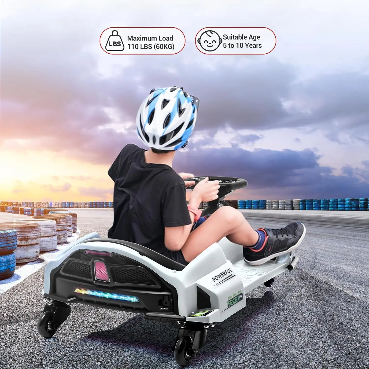 Kids Drifting Car 12V Ride On Go Kart with 45W Brushless Motor 5 mph Electric Drifting Go-Kart Outdoor Ride On Toy with 5 Wheels
