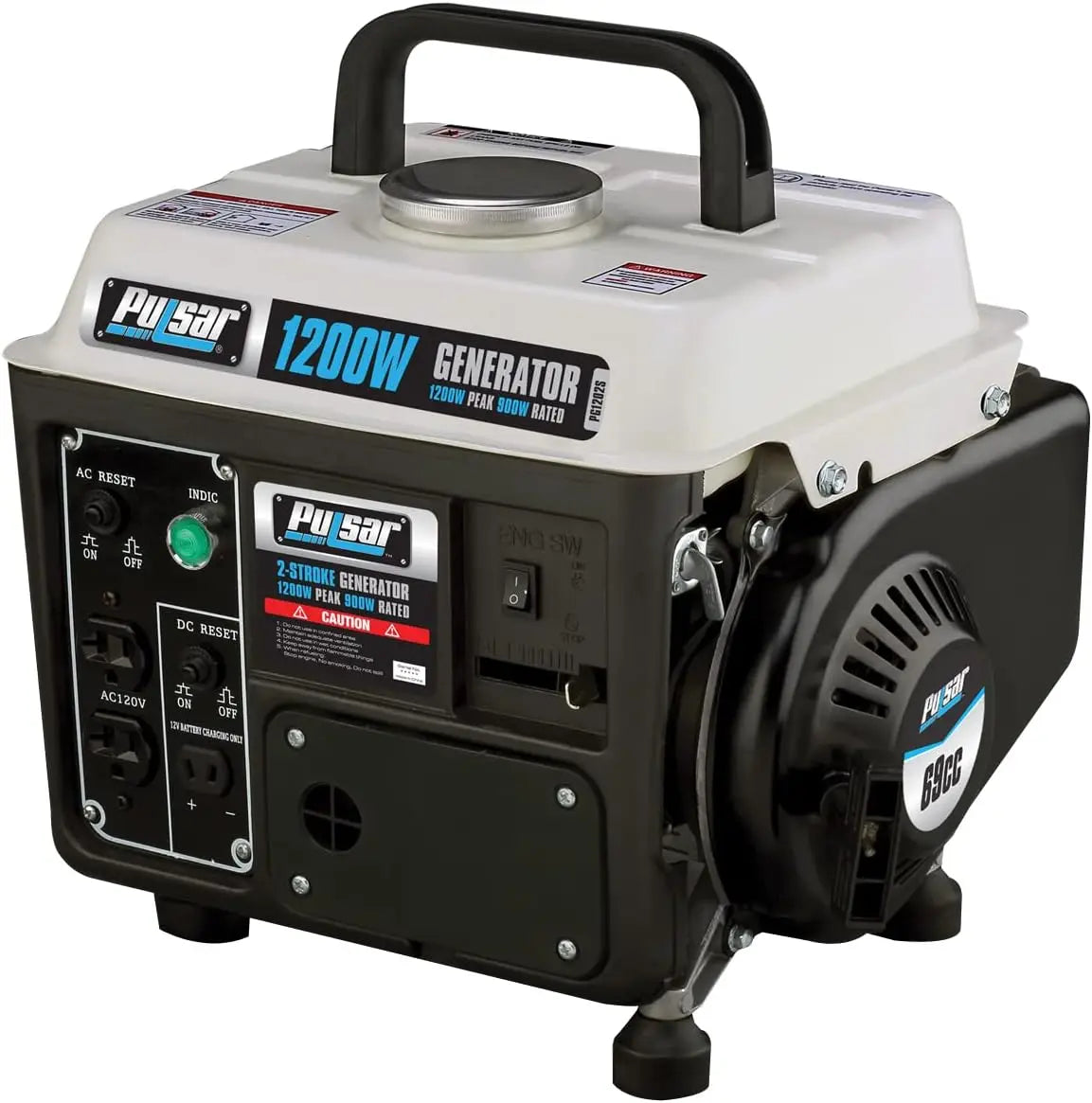 1200W Portable Gas Generator, 2-Stroke Engine with Recoil Start, Compact Design for Camping & Outdoor Use