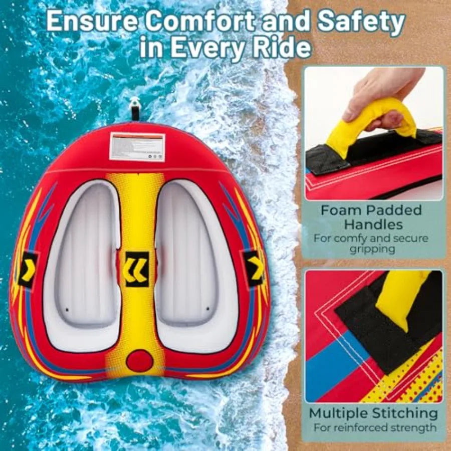 Towable Tube for Boating 1-2/1-3 Person Inflatable Boat Tube w/Quick Connector Drainage Cockpits Floating Raft Water Sports Tow