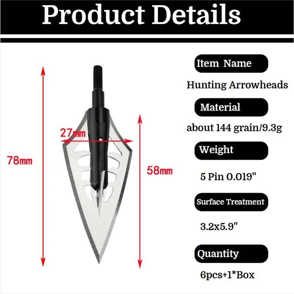 6Pcs Blade Arrow Heads with Box Broadheads Tips Archery Arrowheads for Compound Bow Recurve Crossbow Arrow Points