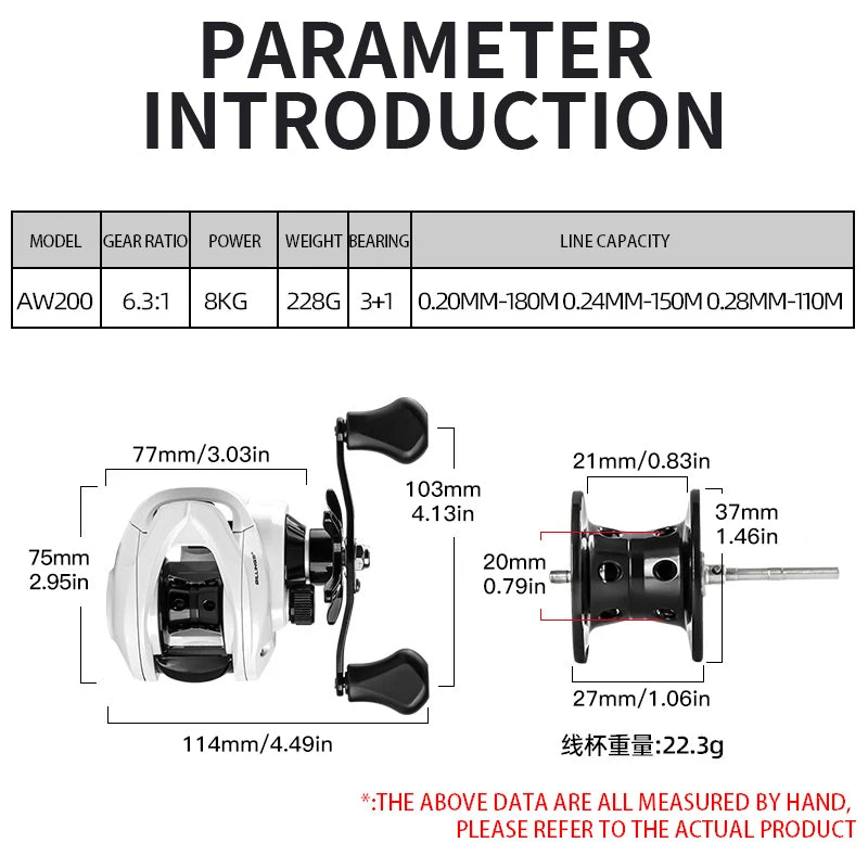 BILLINGS  Baitcasting Reel 8KG Max Drag Baitcaster Fishing Reels 6.3:1 Gear Ratio Fresh Saltwater Magnetic Brake System Casting Reel