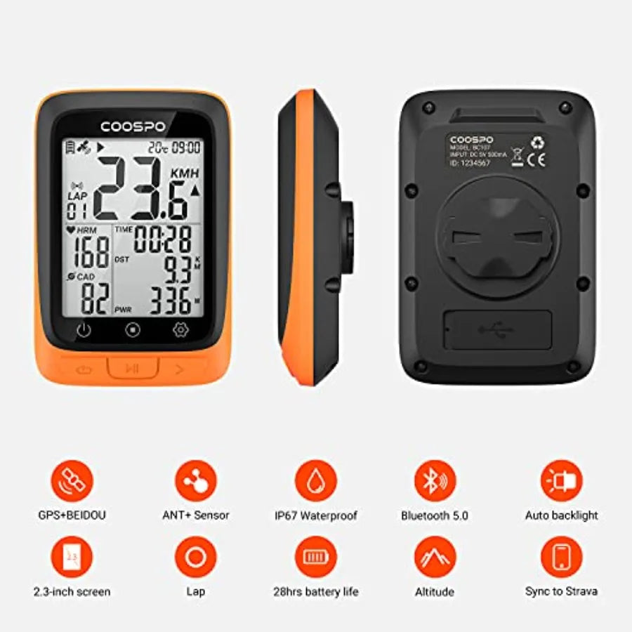 Bike Computer Wireless GPS, Cycling Computer GPS Bike Tracker with Bluetooth/ANT+, Waterproof Bicycle Computer GPS Speedometer