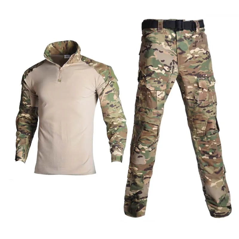 Tactical Combat Tops + Cargo With Caps and Gloves Pants Suit Multiple Training Kits Camo Airsoft Hunting Clothes CP