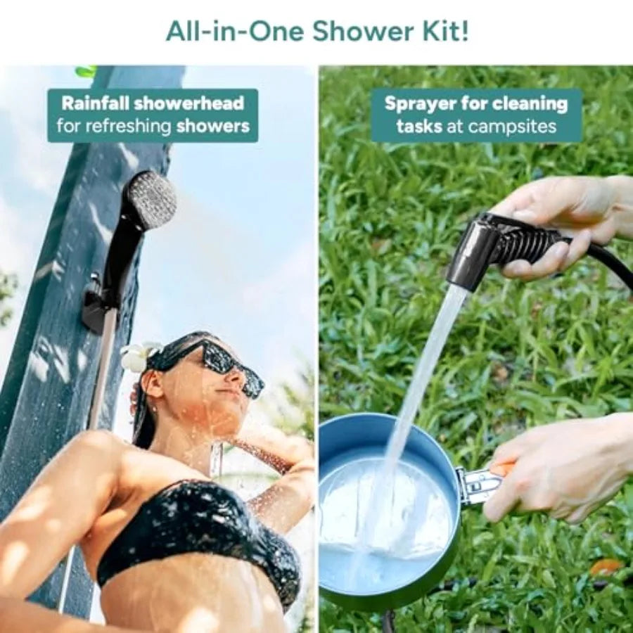 Portable Shower for Camping Camping Shower with 4.5 Gallons Foldable Bucket USB Rechargeable Battery 2 Shower Heads Outdoor Cam