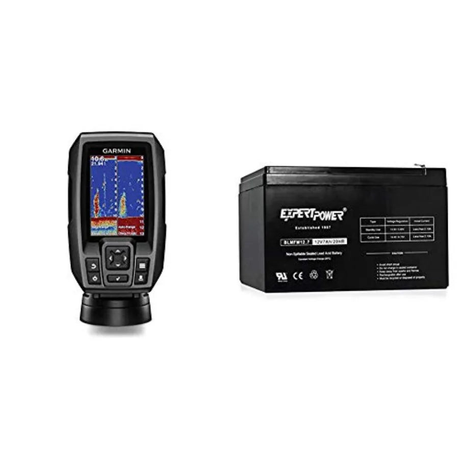 GPS Fishfinder for fishing boats, ABS plastic, black, 3.5-inch display with CHIRP sonar and built-in transducer bundle includin