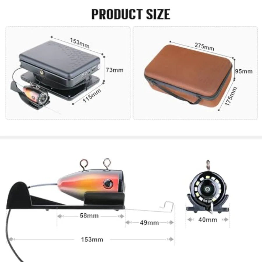 Underwater Fishing Camera for Ice Fishing, Portable 5 LCD, PVC Housing, Black, USB-C Charging, 3-Grade IR Lighting, 4X Zoom, 10