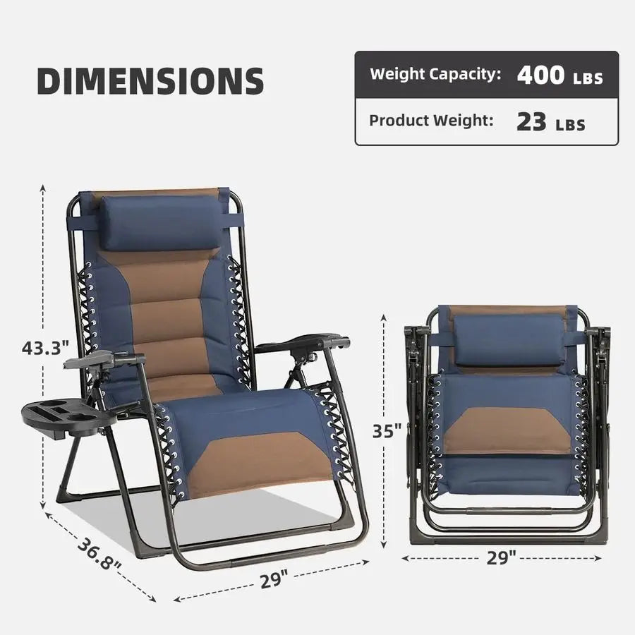 Gravity Chair Oversized Padded Recliner with Adjustable Headrest amp Cup Holder 600D Oxford Folding Lounge Chair for Outdoor Cam