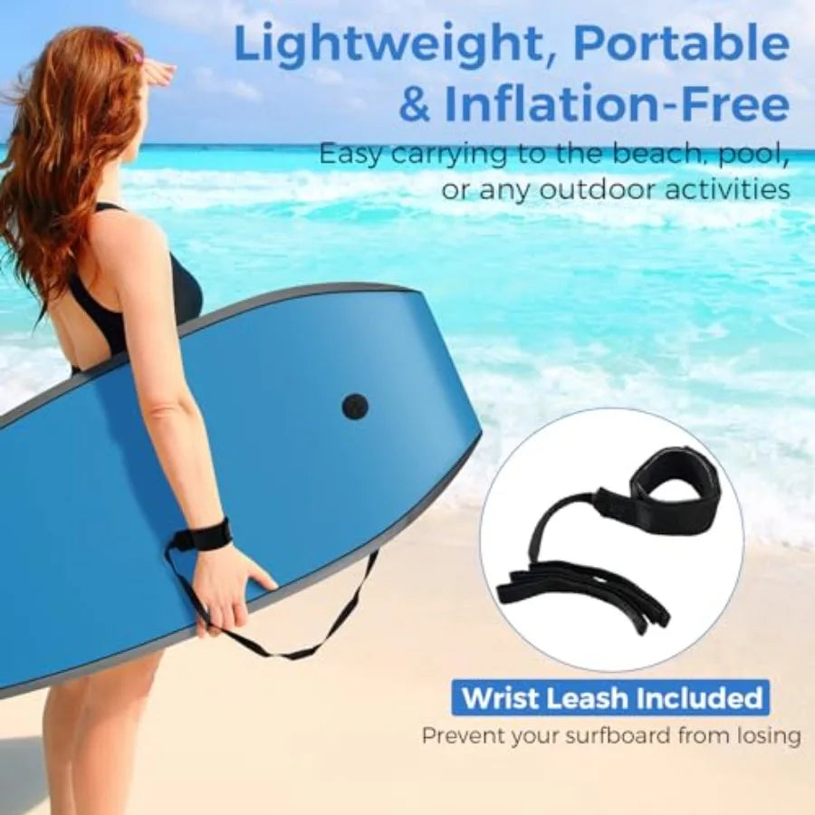 41'' Lightweight Body Board for Beach, Surf Board with EPS Core, XPE Deck, HDPE Slick Bottom, Wrist Leash, Bodyboard for Kids Adults Surfing