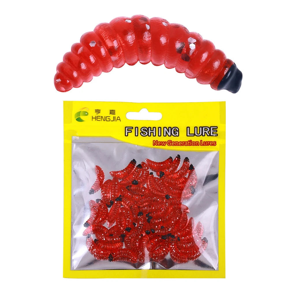 50Pcs 24mm Maggot Grub Soft Fishing Lure Smell Worms Fishing Lures Bionic Maggots Shape Bait for Freshwater Seawater