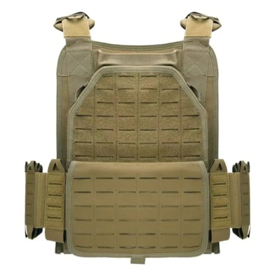 Tactical Outdoor Vest for Men Quick Release Laser-Cutting Modular Vest for Trainning Hiking... TAN