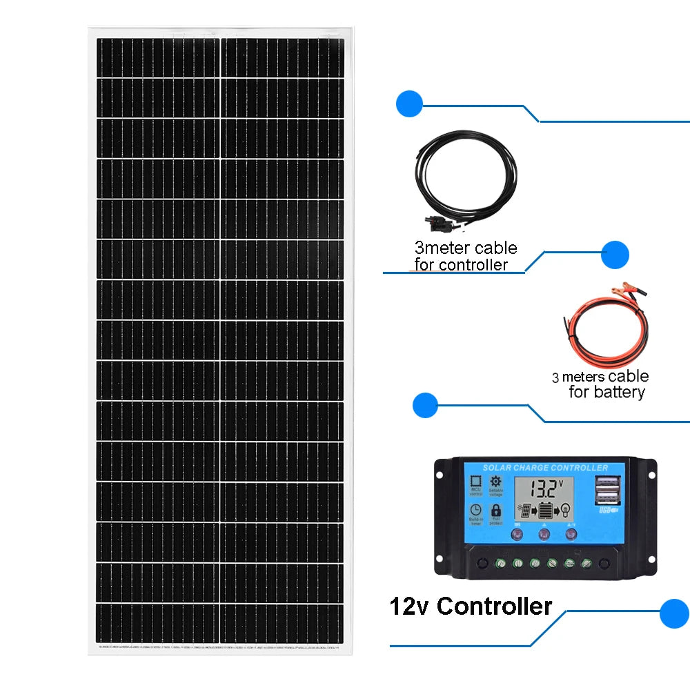 Rigid Solar Panel 1000W / 400W / 500W / 300W / 200W / 100W Solar Panels Charger Battery Charging Module Cell For Car Boat Home R