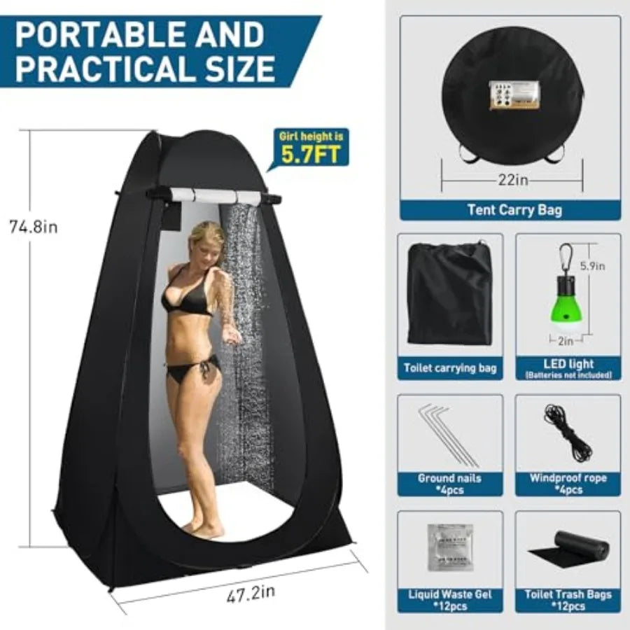 Portable Camping Toilet with Pop-Up Privacy Tent, 12-inch Toilet Seat, Outdoor Portable Folding Toilet Potty for Adults Load Ca