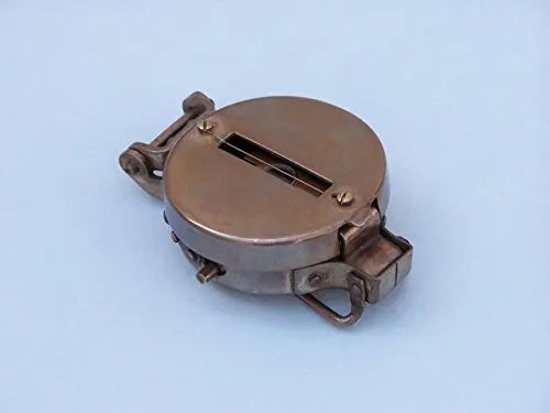 Vintage Brass Handheld Navigation Compass With Lid And Ring, 4 Inch Diameter