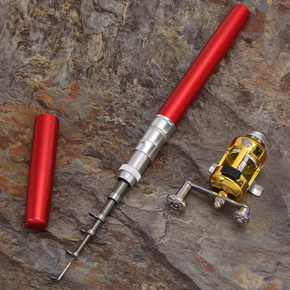 Fishing Rod Reel Combo Set Mini Telescopic Pocket Pen Fishing Rod Pole Pen Fishing Pole Kit for Outdoor River Lake Fishing
