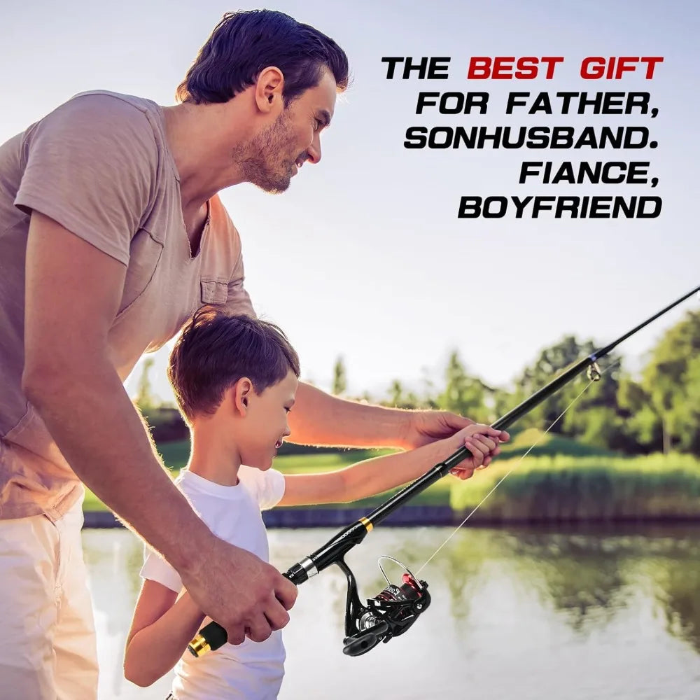 6.89ft Fishing Rod and Reel Combo, 2PCS Telescopic Carbon Fiber Fishing Rod, Spinning Reels *2, Fishing Line *2,