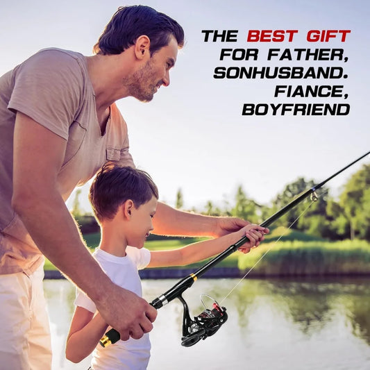 6.89ft Fishing Rod and Reel Combo, 2PCS Telescopic Carbon Fiber Fishing Rod, Spinning Reels *2, Fishing Line *2,