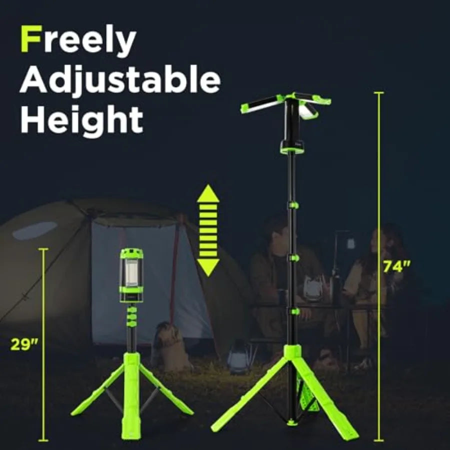 Camping Emergency Light 2700 Lumens 12000mAh with Adjustable Tripod Stand IP65 Waterproof Cordless Work Light Magnetic Base Tel