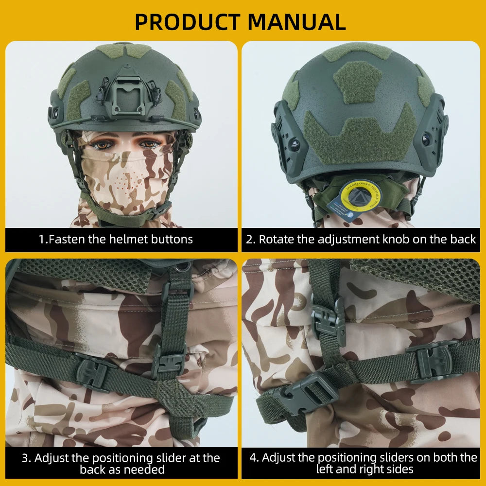 BOOIU Tactical Helmet FRP Velcro Impact-Resistant Helmet High Cut Wendy Suspension With Double-Lineed Adjustable Knob CS Helmet