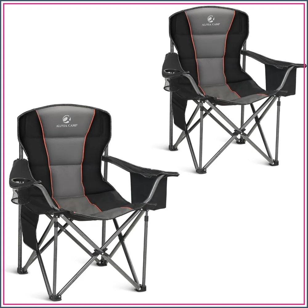 Heavy Duty Camping Chair 500LBS Capacity, Oversized Folding Chair for Heavy People, Padded Portable Outdoor Chair with Cooler Bag & Cup Holder for Camping, Fishing, Beach