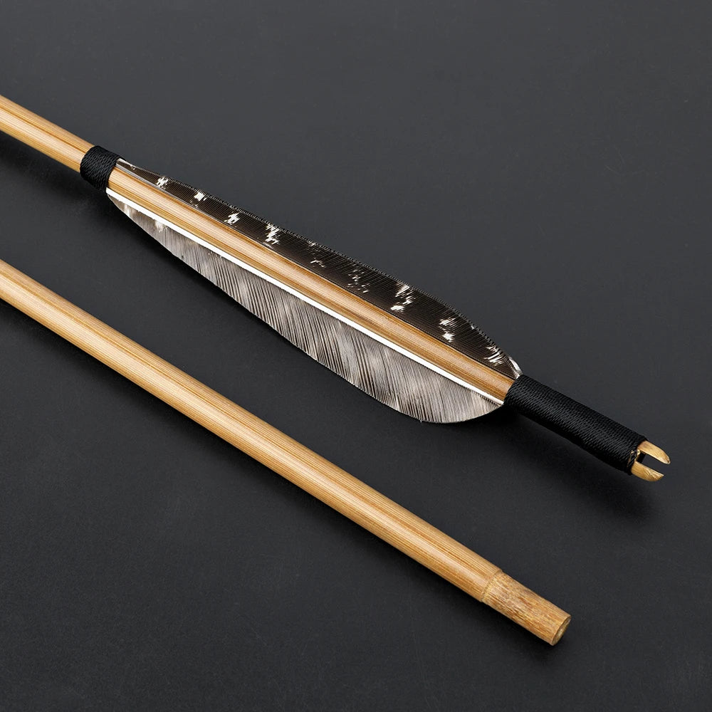 12pcs 33'' Archery Bamboo Arrows 5" Natural Feather with Arrowheads Archery Longbow Traditional Bow Hunting Shooting Target