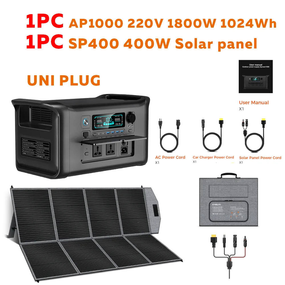 CTOLITY Outdoor Camping 1800W-2400W Fast Charging Portable Power Station 400W Foldable Portable Solar Panel For Home