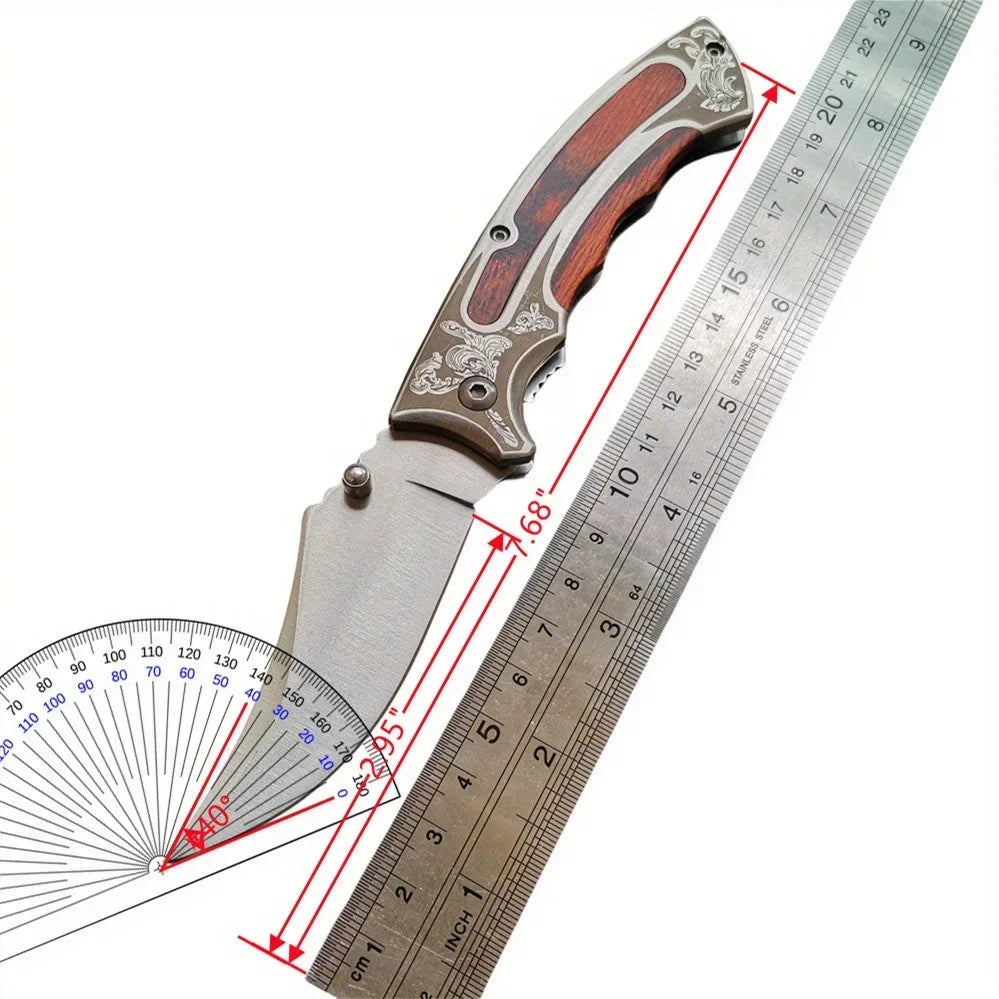 Pocket Knife Folding Knife Stainl Steel Blade + Handle Stainl Steel And Colored Wood for Hunting Camping Fishing Hiking Outdoor