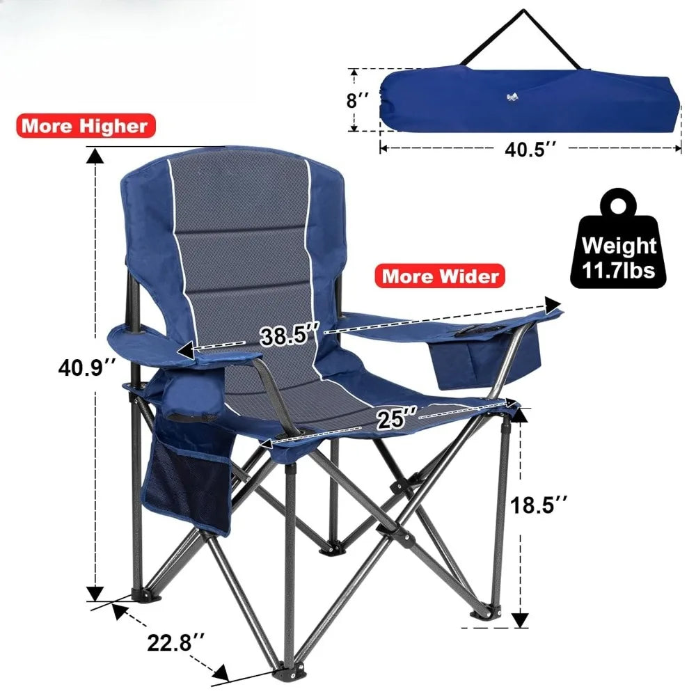 Oversized Heavy Duty Camping Chairs 500 LBS Padded Back Armrest Cup Cooler Folding Outdoor Fishing Garden,Custom