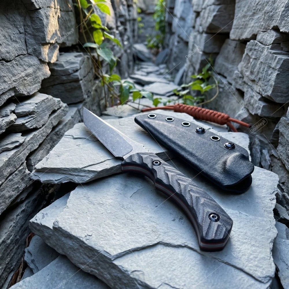 Every Day Carry Wear-Resistant Wilderness Rock Climbing Meat Slicing Knife Multi-Purpose Camping Picnic Straight Knife Portable Knife with K Sheath