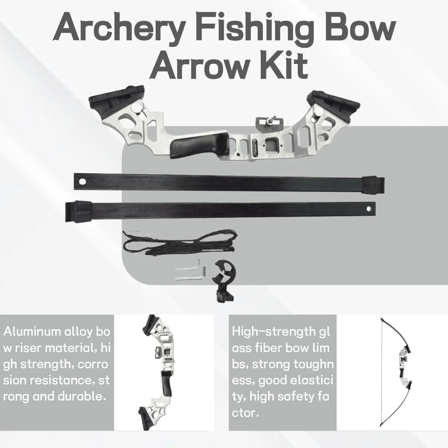 Bowfishing Recurve Bow Kit 40lbs Complete Fishing Archery Set with Solid Fiberglass Fishing Arrows & Fishing Reel Lightweight Straight Bow for Outdoor Water Fishing Hunting Target Shooting Sports