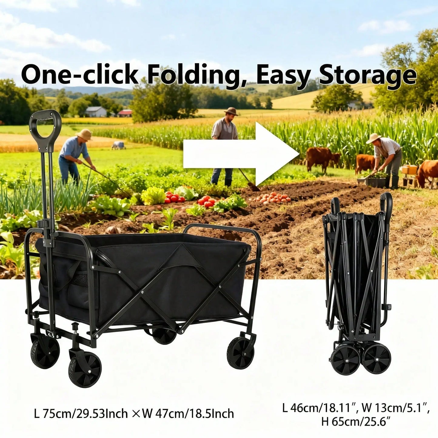 [680LBS Capacity]Heavy Duty All-Terrain Folding Wagon Cart, Large Capacity Multi-Use Utility Cart For Camping, Yard,, Shopping & Outdoor Gear Transport, Black Compact Foldable Storage Cart