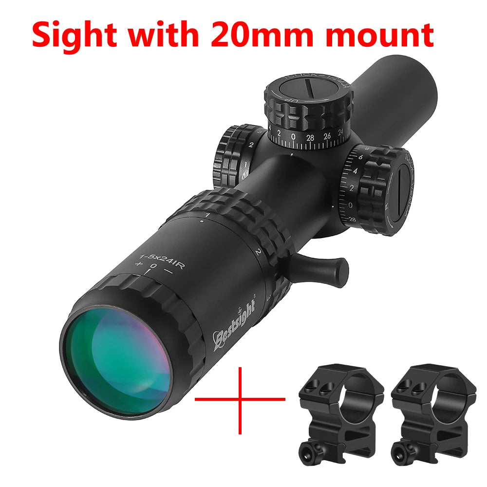 1-5x24 LPVO Tactical Scope SFP Rifle Scope Illuminated Reticle Optics Hunting Scope with 11/20mm Picatinny Rail