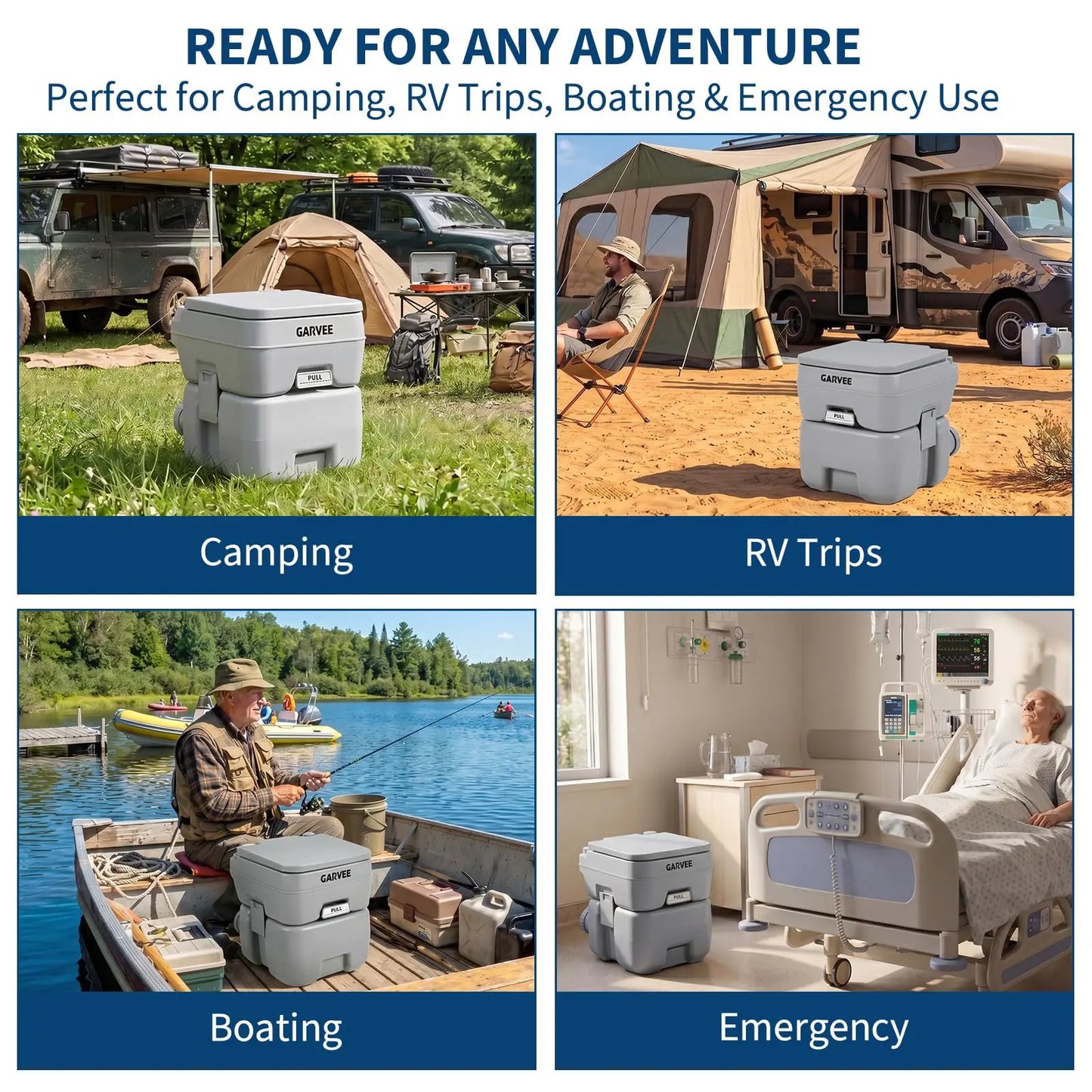 Portable Toilet For Camping 5.3 Gallon With Carry Bag, Dual Flush Detachable Waste Tank For RV Boat Truck Travel