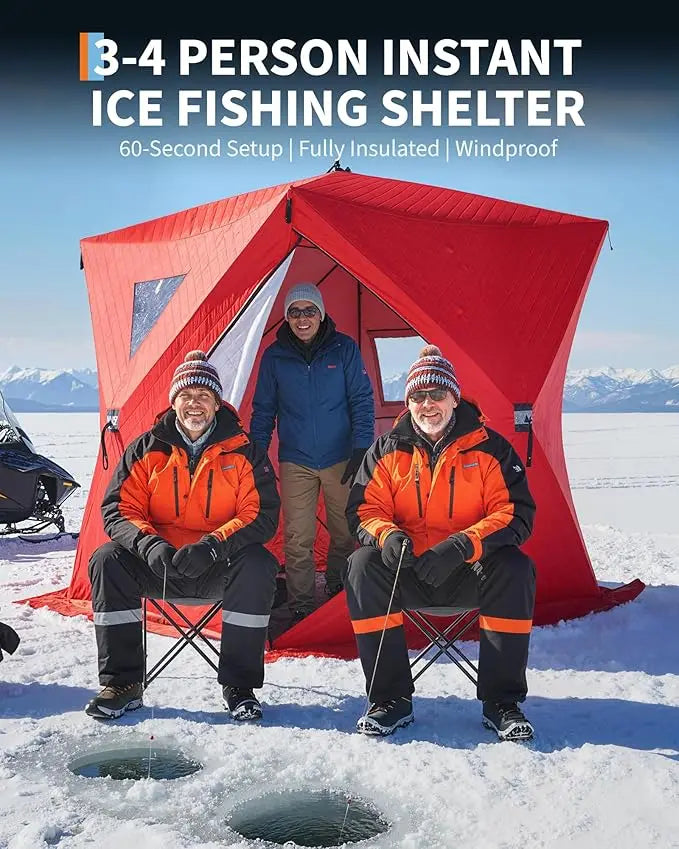 Insulated Pop-Up Ice Fishing Tent, 6-8 Person Portable Hub-Style Tent, Windproof Thermal Shanty, 420D Fabric for Winter Fishing